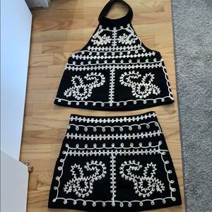 Millau LF black&white skirt & high neck shirt set